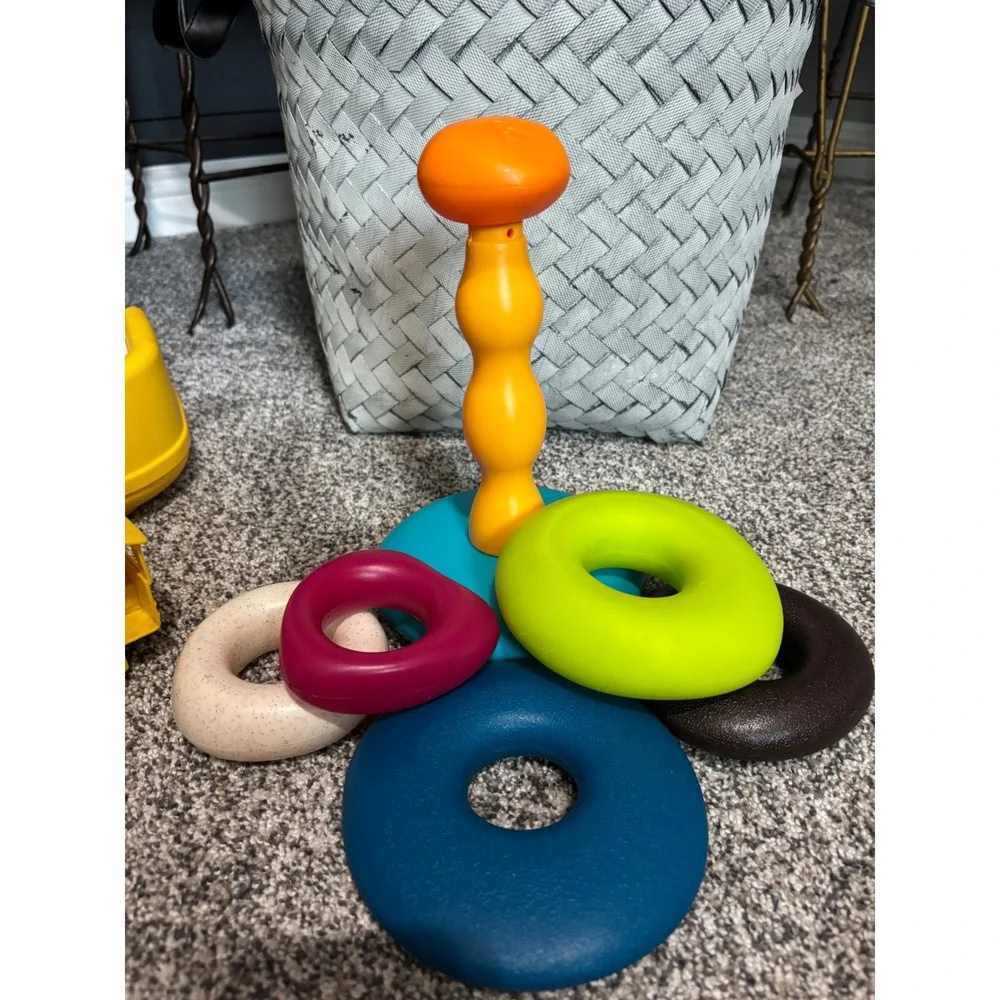 B. Toys Stacker Giggle Wiggle Stacking Rings Textured Sensory Toy Multi Color